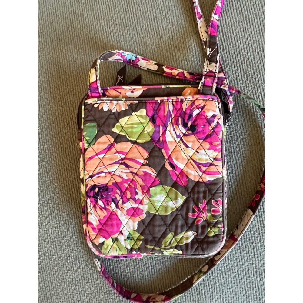 Vera Bradley Crossbody Bag Women One Size Brown Floral Quilted Cotton Boho Purse - Picture 3 of 11